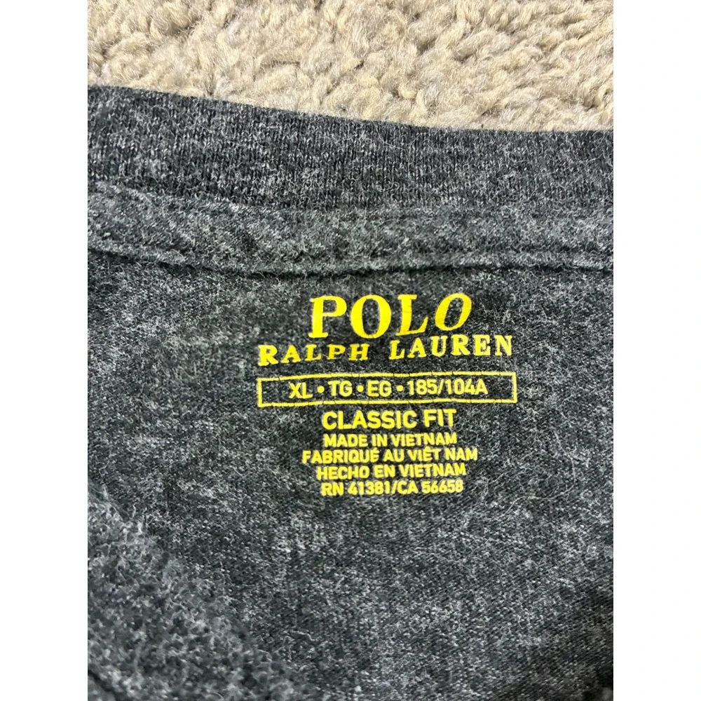 Polo Ralph Lauren Men's Long Sleeve V-Neck T-Shirt Charcoal Gray XL Preppy Logo